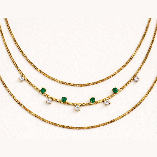 Three-Layer Emerald Charm Chain