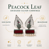 Peacock Leaf Oxidized Silver Earrings