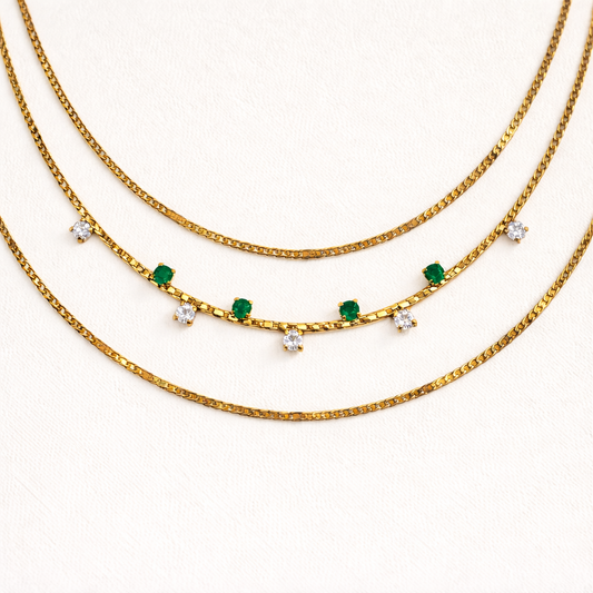 Three-Layer Emerald Charm Chain