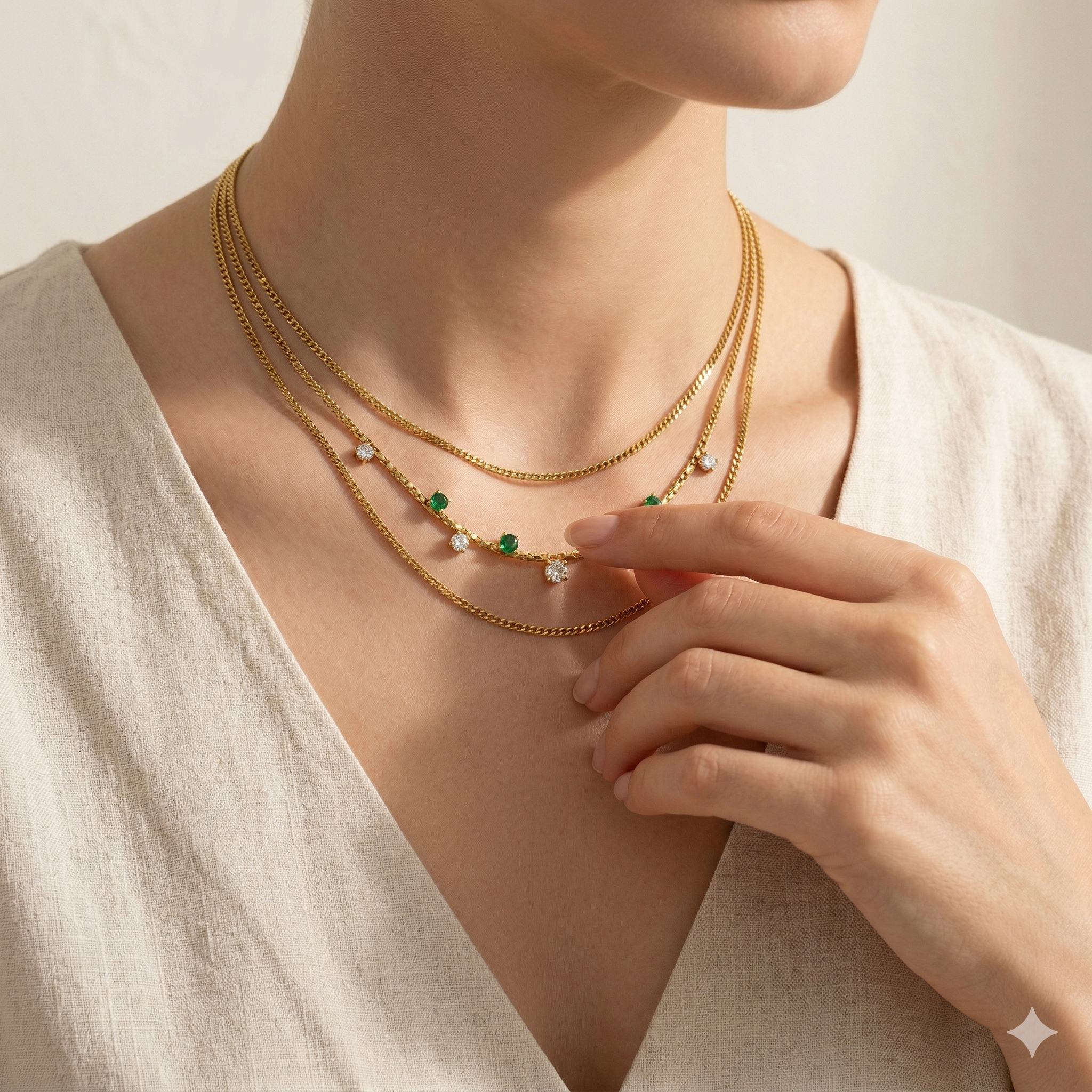 Emerald Trio Layer Necklace