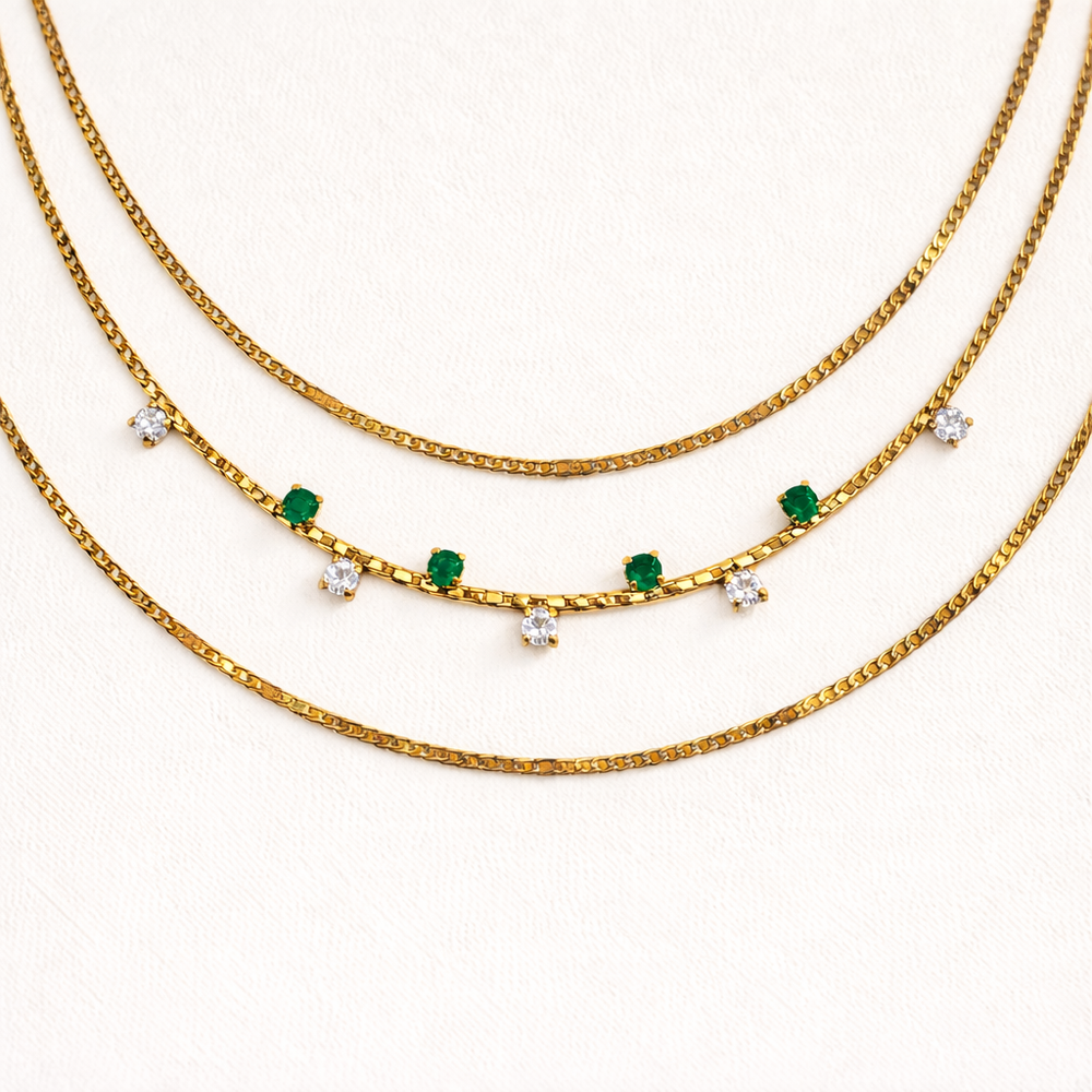 Three-Layer Emerald Charm Chain