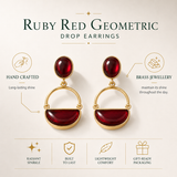 Ruby Red Geometric Drop Earrings