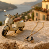 Black Enamel Scooter Pendant Necklace