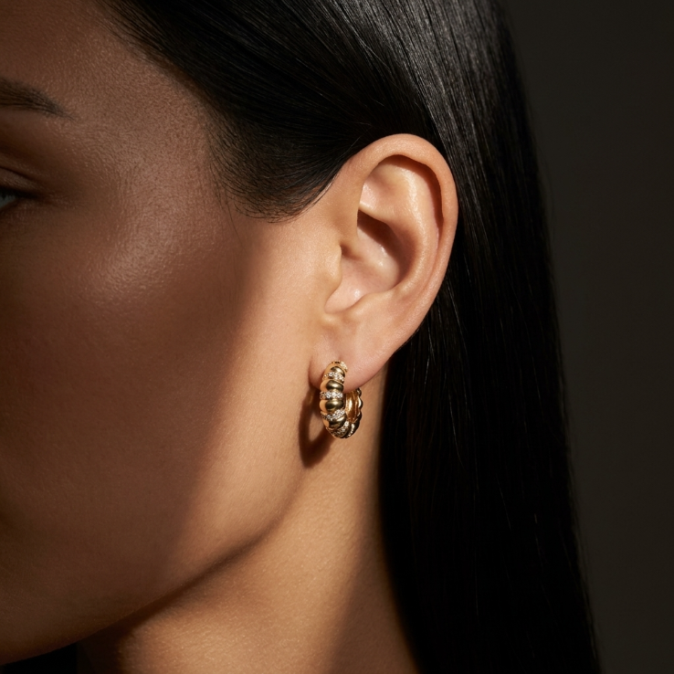 Aurelia Ribbed Pavé Hoop Earrings