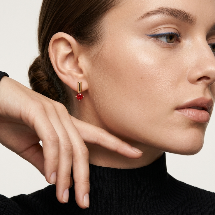Ruby Crystal Drop Bar Earrings