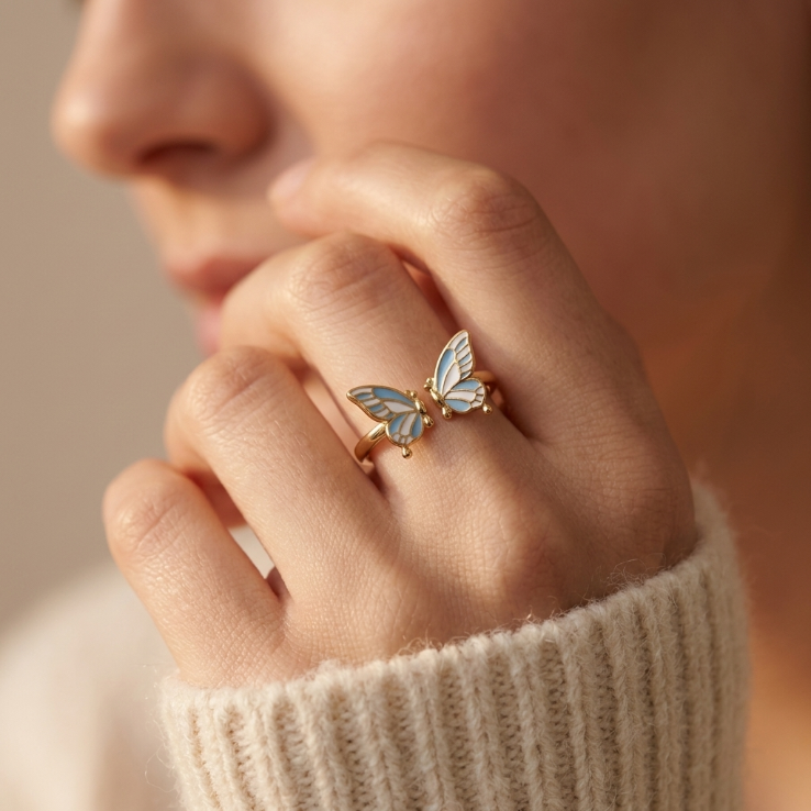 Blue Butterfly Open Ring