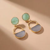 Mint & Grey Dual Stone Drop Earrings