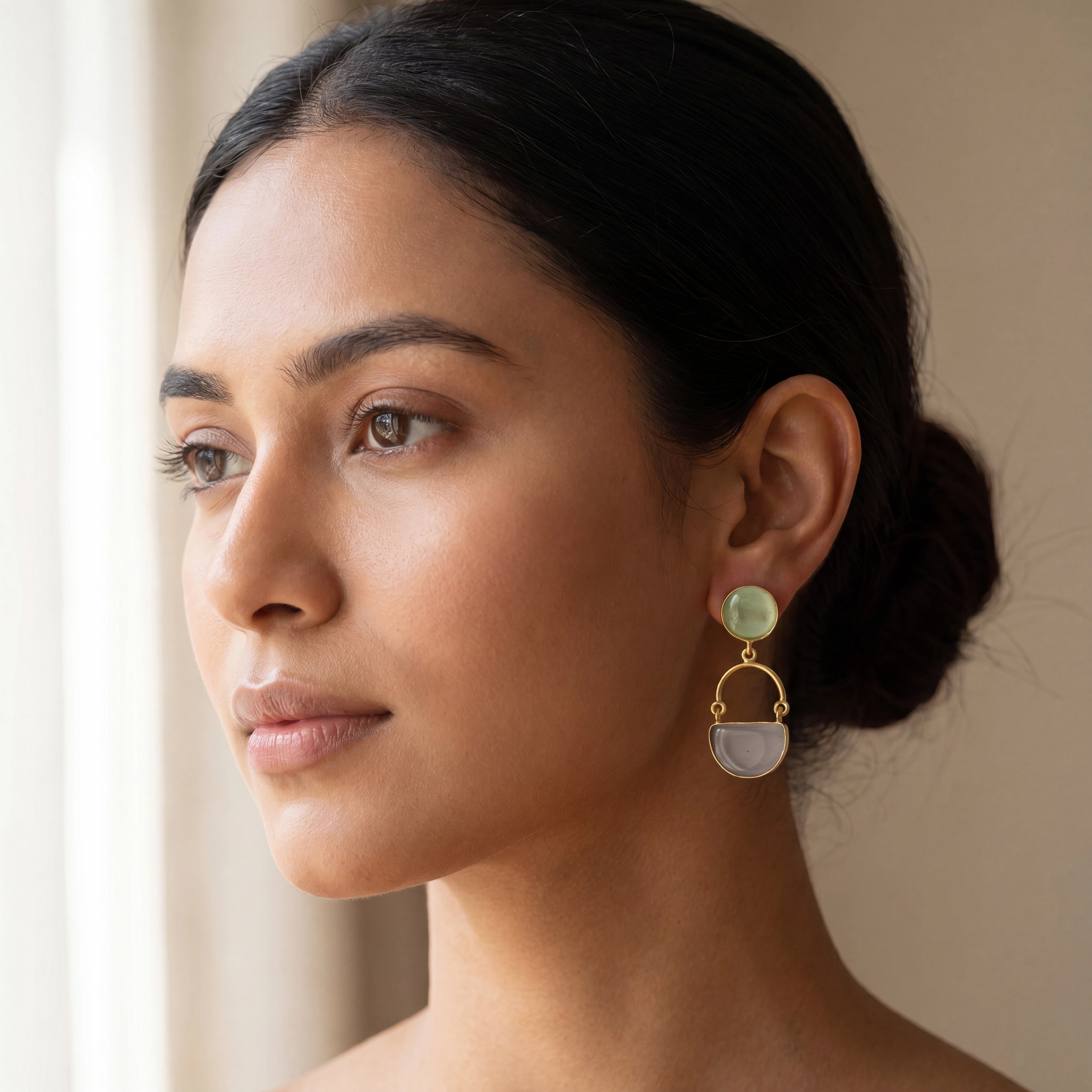 Mint & Grey Dual Stone Drop Earrings