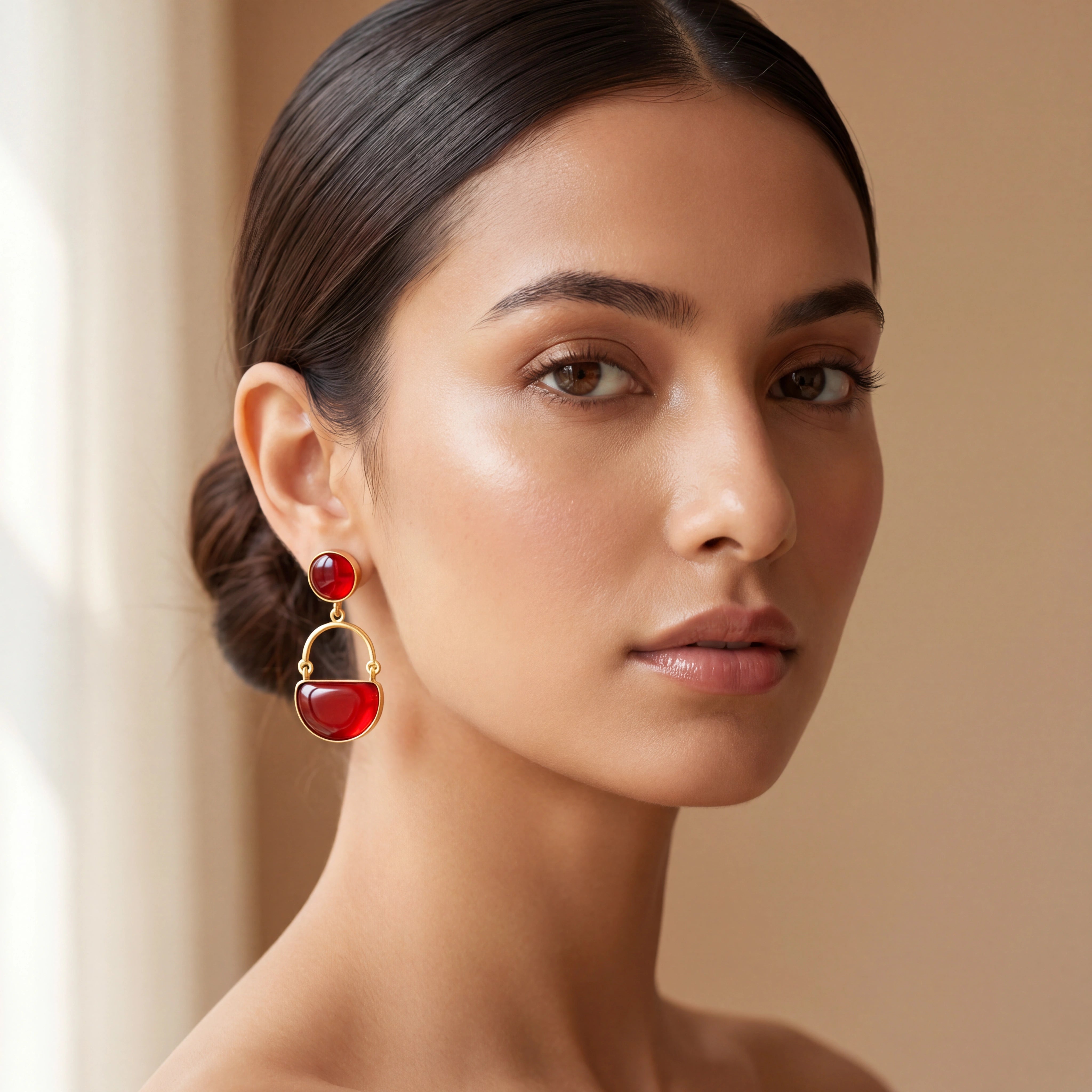 Ruby Red Geometric Drop Earrings
