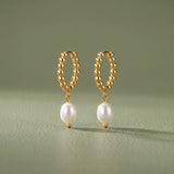 Elara Beaded Gold Pearl Hoops