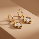 Crystal Heart Drop Huggie Earrings