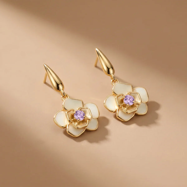 Cream Enamel Floral Drop Earrings