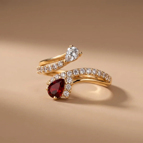 Scarlet Twist Ring – Gold Open Wrap Red Stone Ring