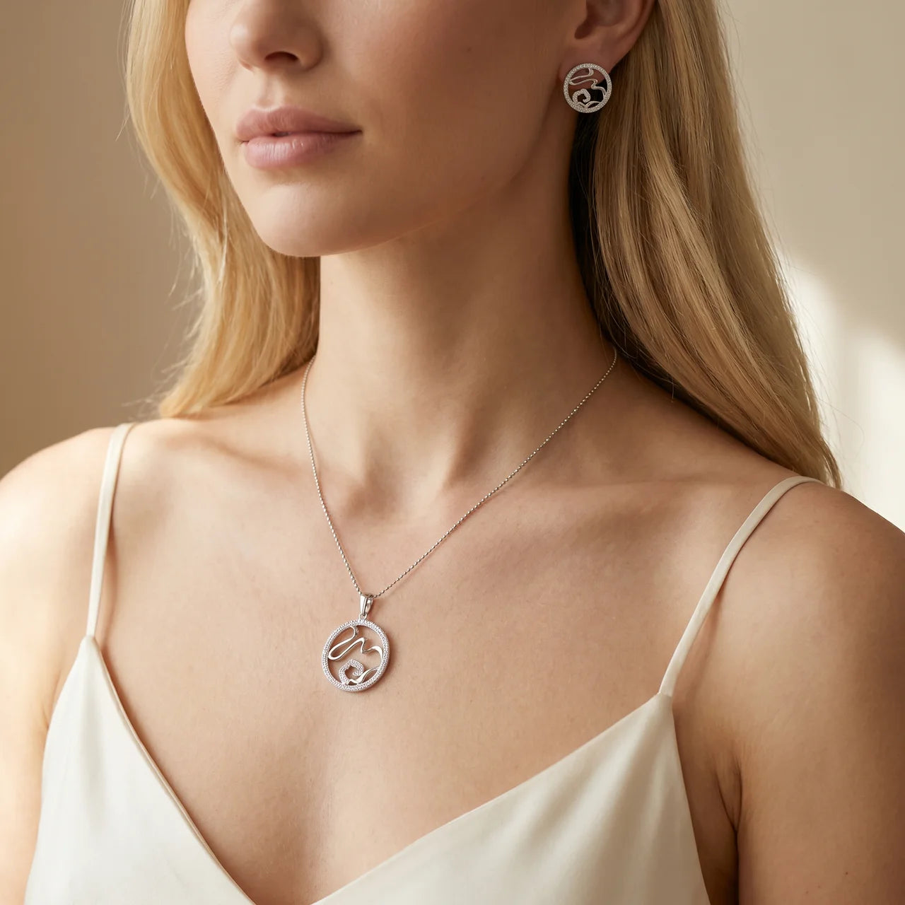 Bunny Medallion Necklace & Earrings Set