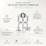 Triple Charm Huggie Hoop Earrings
