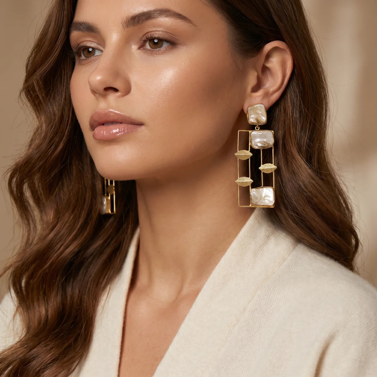 Mother of Pearl Geometric Drop Earrings