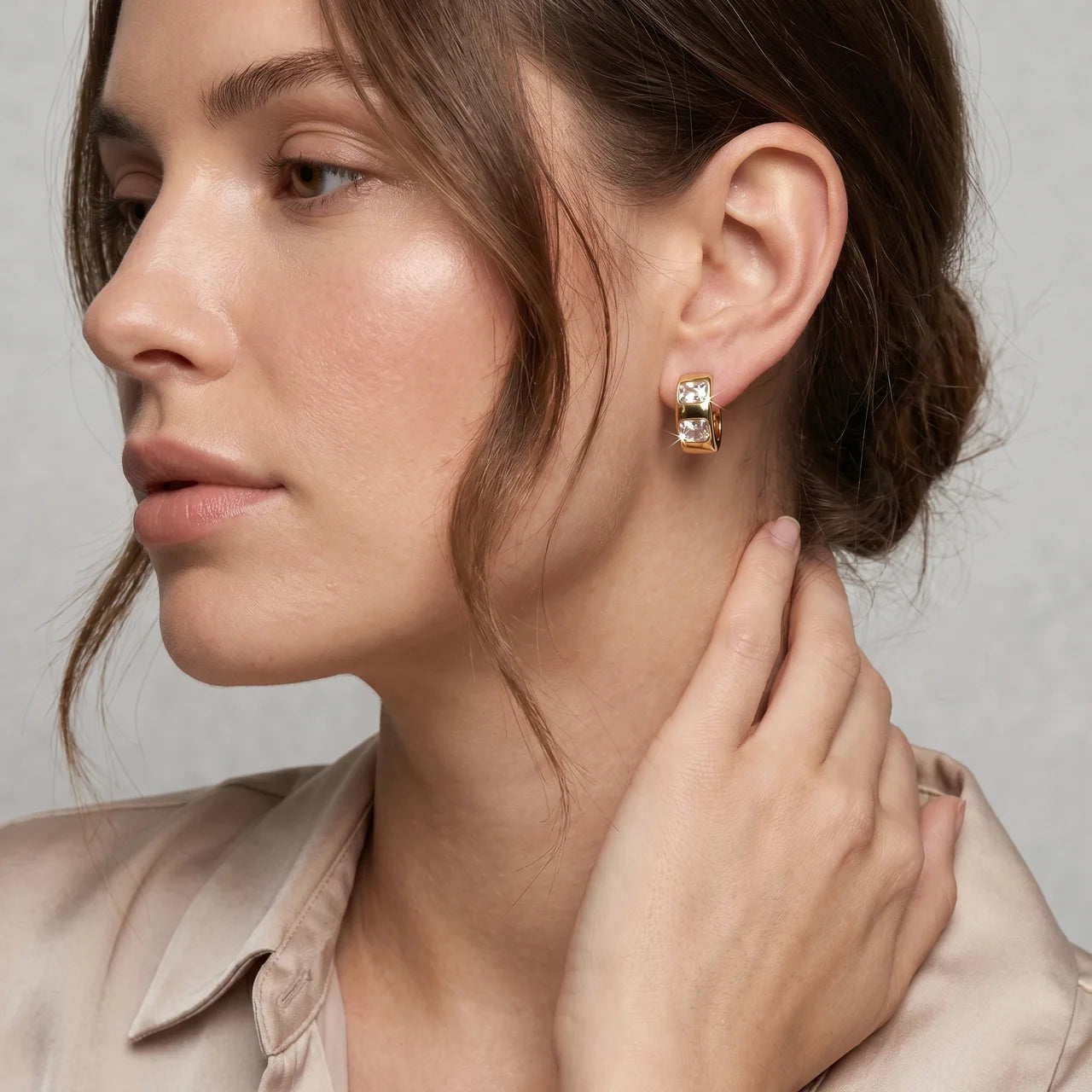 Dual Rectangle Crystal Huggie Earrings