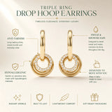 Triple Ring Drop Hoop Earrings
