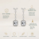 Emerald Cut Halo Drop Earrings