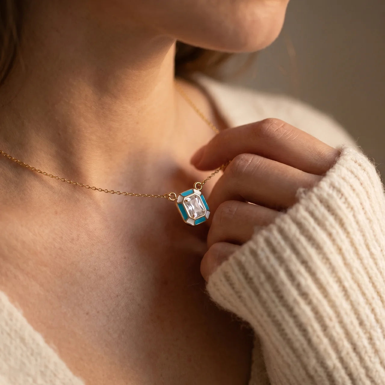 Emerald-Cut Crystal Pendant Necklace