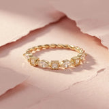 Twisted Crystal Ring – Gold Band with Crystals