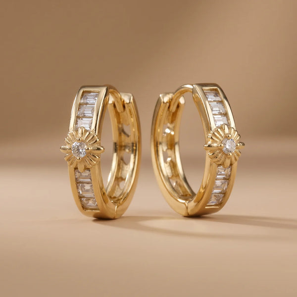 Sunburst Baguette Huggie Earrings