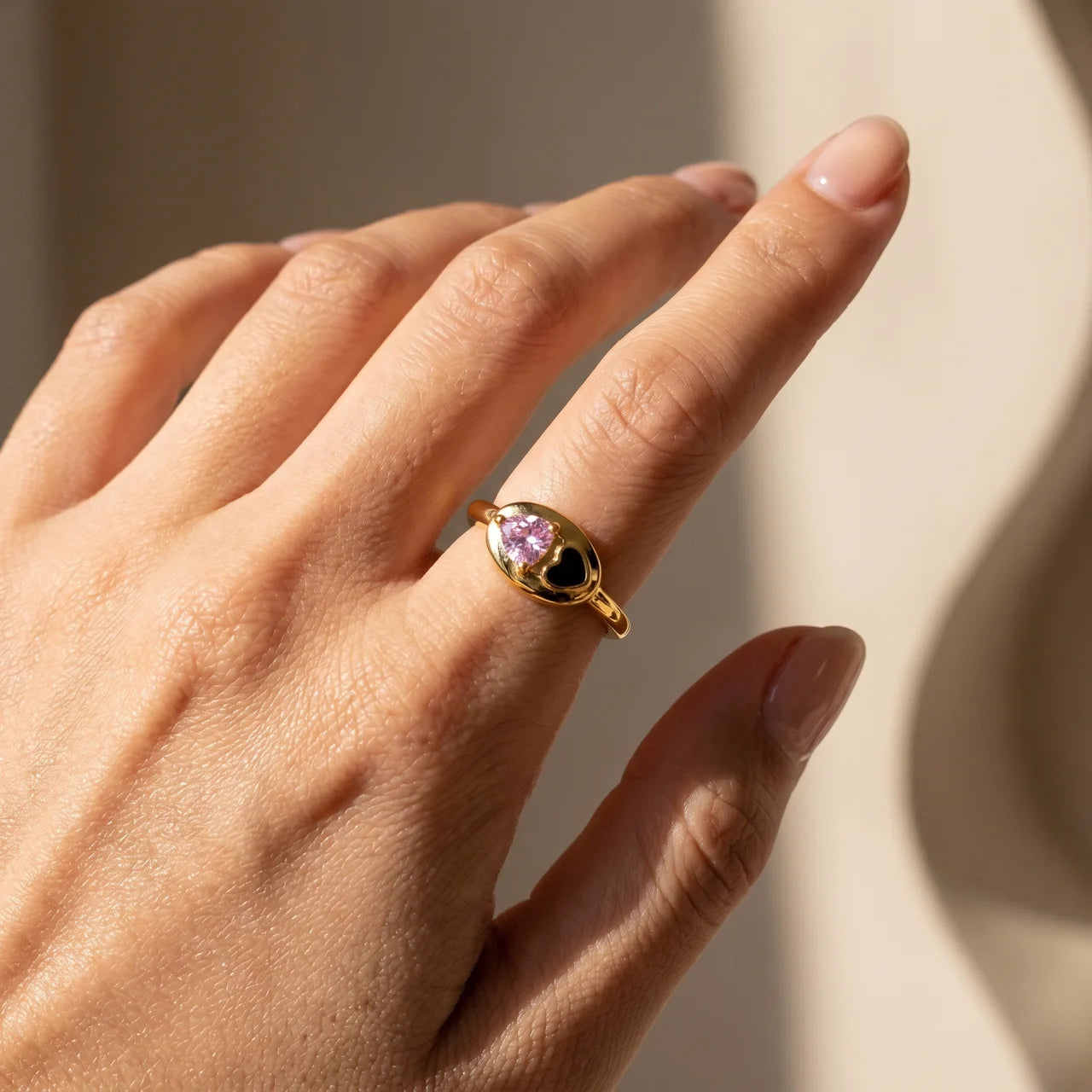 Pink Heart Ring – Gold Adjustable Heart Ring