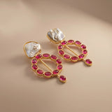Ruby Halo Pearl Statement Earrings