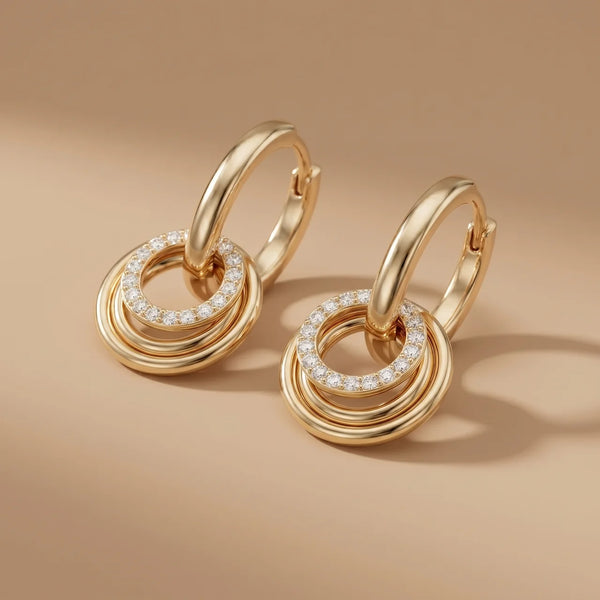 Triple Ring Drop Hoop Earrings