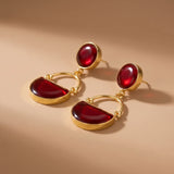 Ruby Red Geometric Drop Earrings