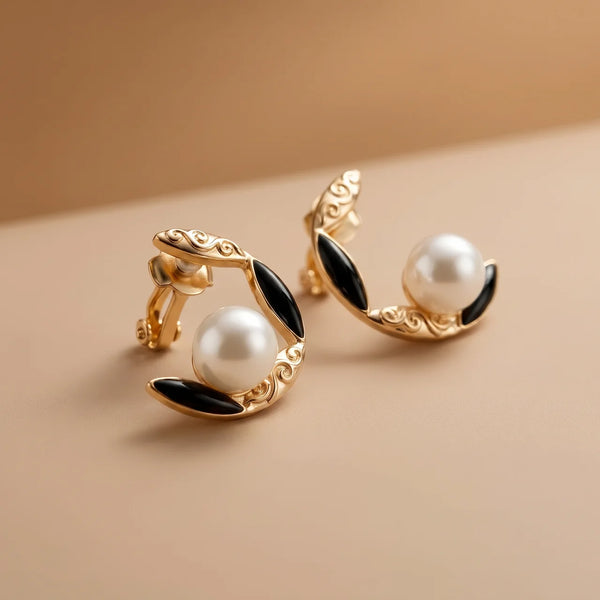 Elegant Pearl & Enamel Earring