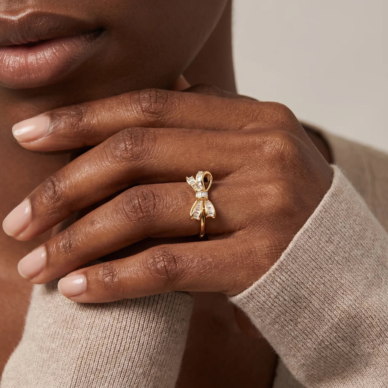 Gold Crystal Bow Ring