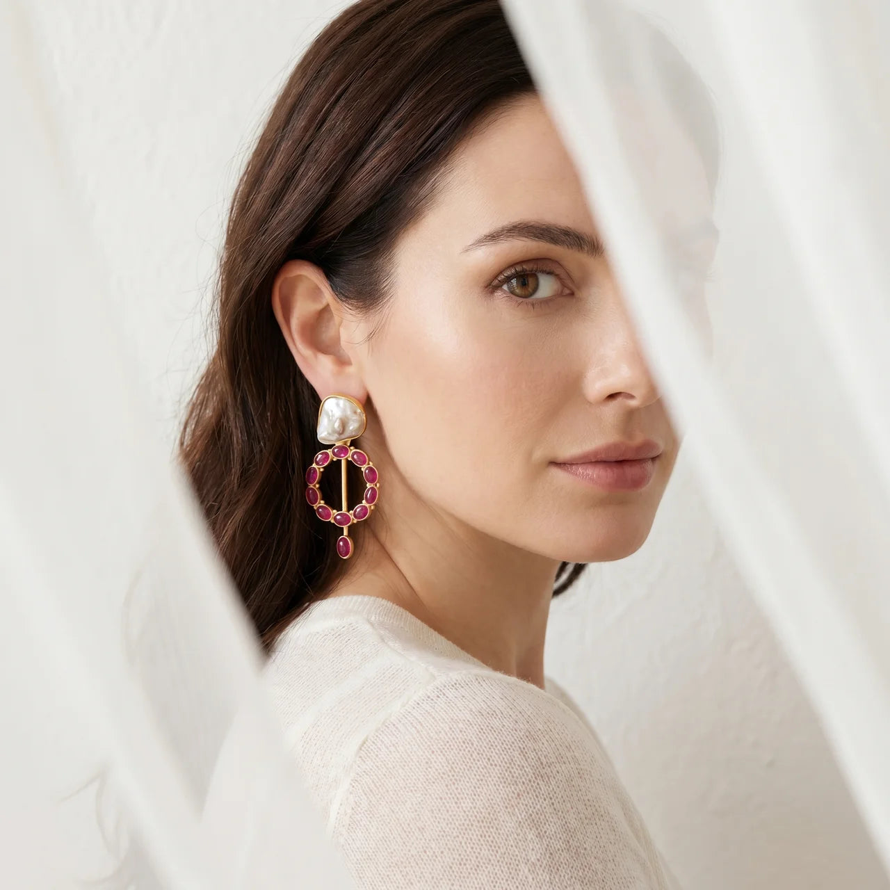 Ruby Halo Pearl Statement Earrings