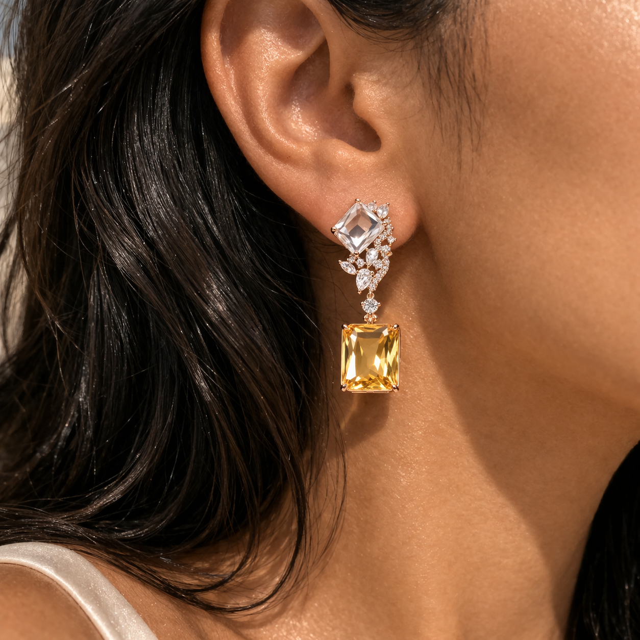 Golden Aura Statement Drop Earrings