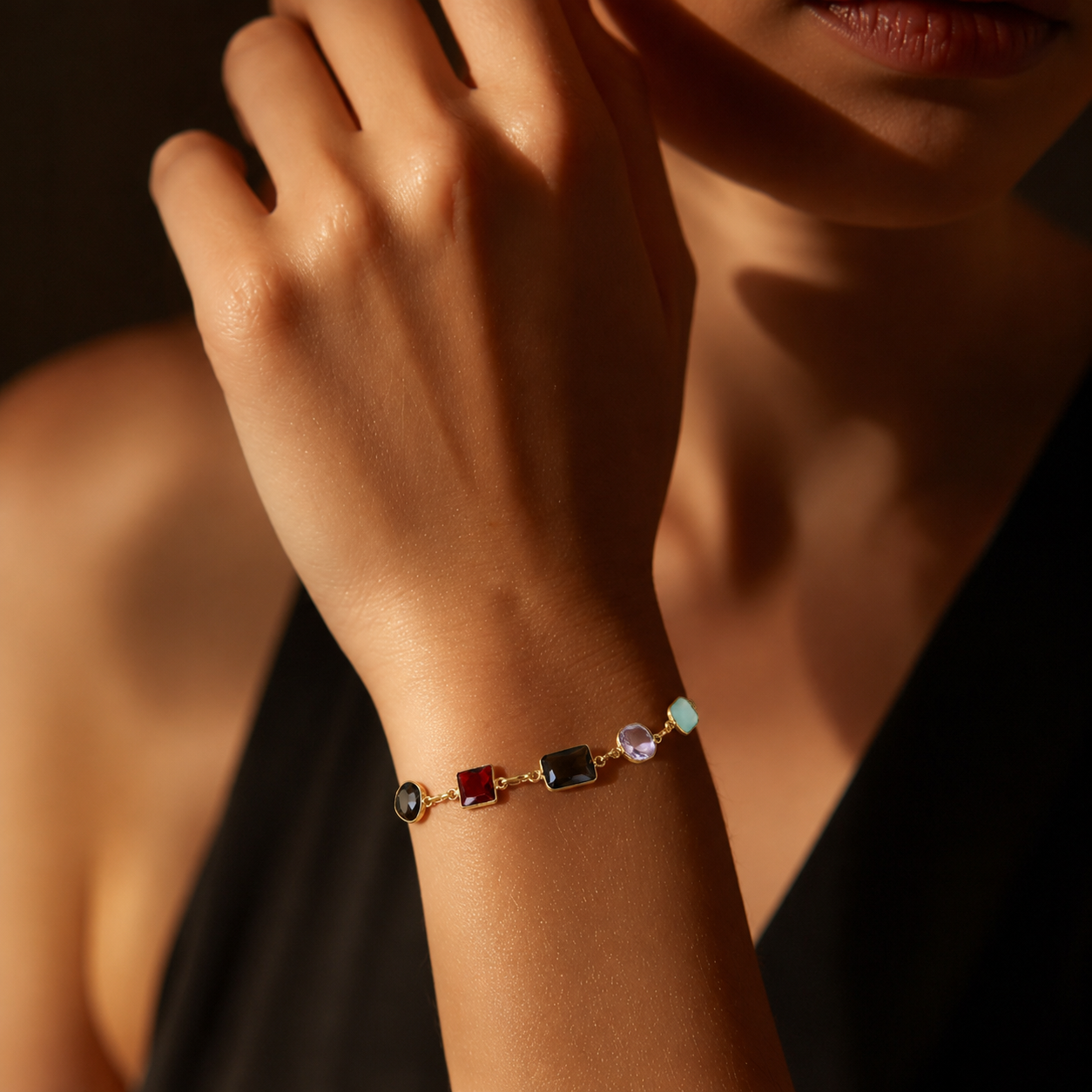 Multicolor Gemstone Link Bracelet