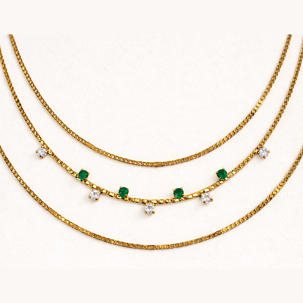 Three-Layer Emerald Charm Chain