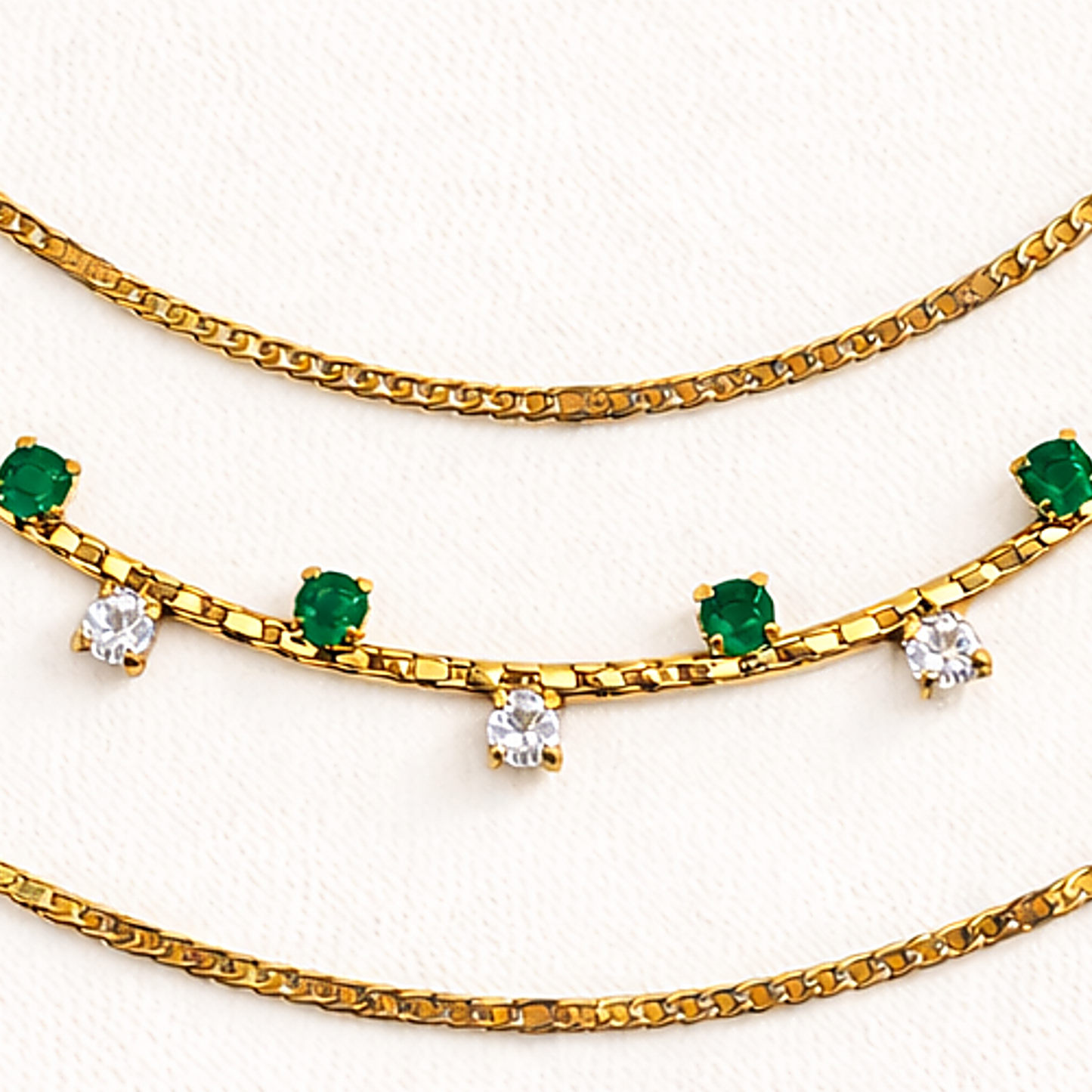 Three-Layer Emerald Charm Chain