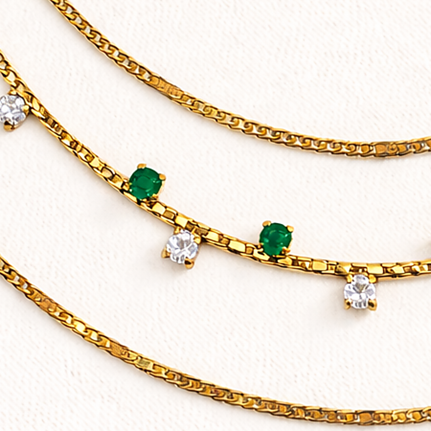 Three-Layer Emerald Charm Chain